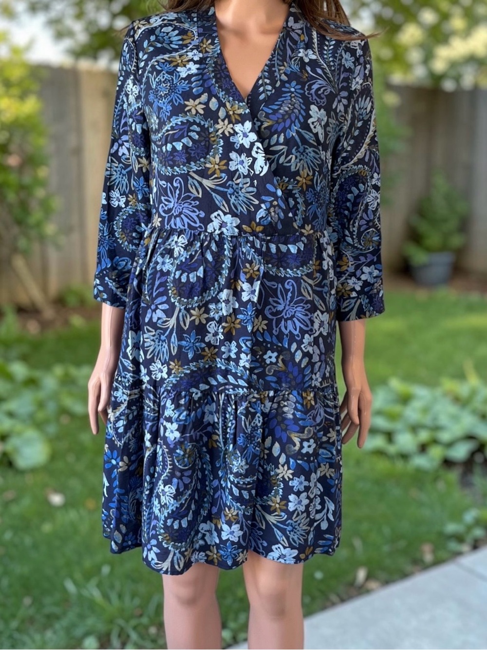 Rachel Zoe Navy Floral Paisley Boho Dress Small